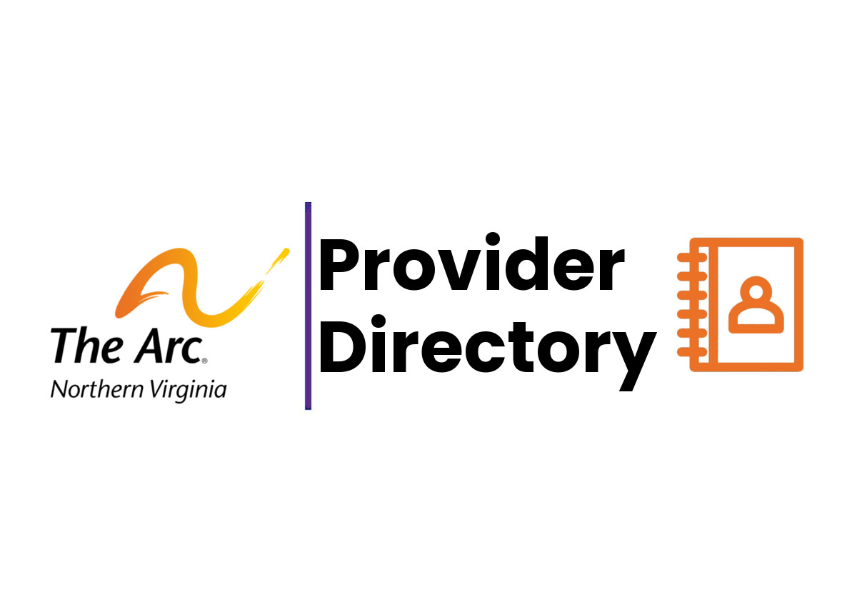 graphic shows The Arc of Northern Virginia logo, text that spells out Provider Directory, and an icon representing a spiral-bound directory book