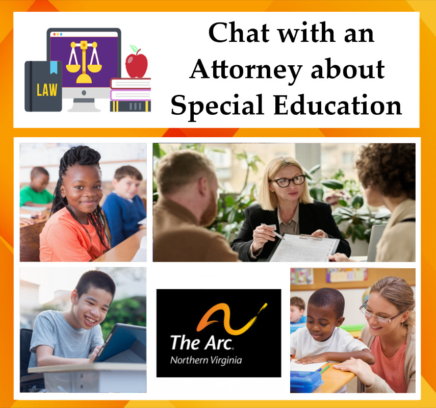 promo image for Chat with an attorney sessions features a collage of photos of students and parents meeting with an attorney