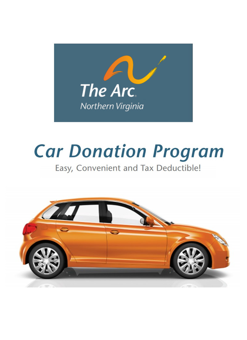 promo image for The Arc's car donation program featuring an orange 4 door sedan