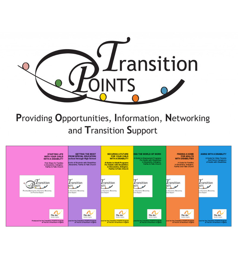 graphic image of the Transition Points logo, and a stack of the six transtion points guides