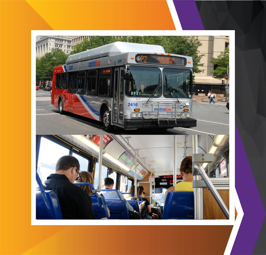 promo image for travel training features a collage of two images, the top being a bus, the bottom image being the view inside a bus