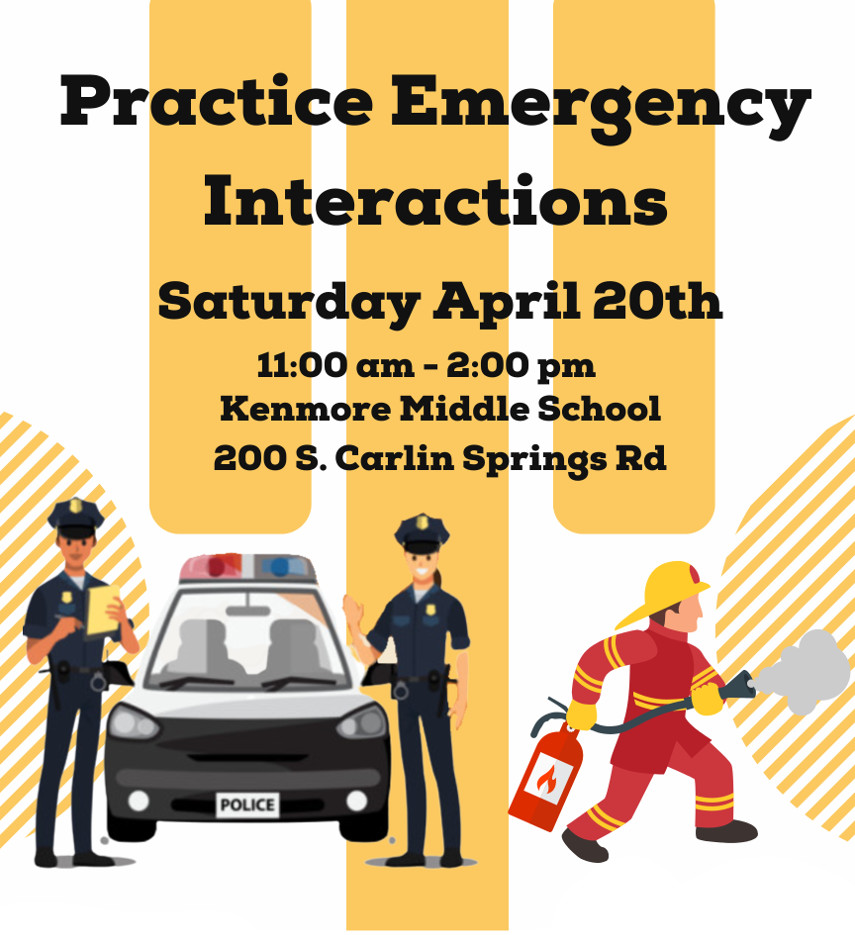 promo graphic for the event, featuring clipart depictions of police, an a firefighter