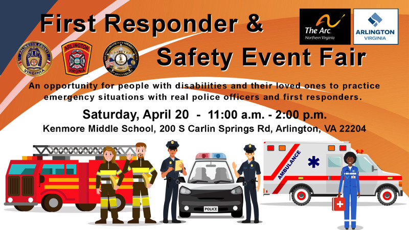 promo graphic for the event, featuring clipart depictions of police, firemen, and EMTs.