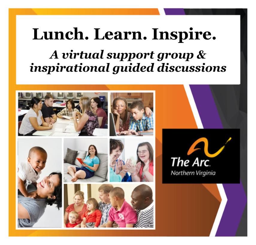 promo image for a webinar, featuring a collage of 6 photos of people with IDD and their supporters or caregivers