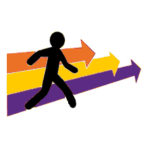 clip art of person walking in front of three color arrows
