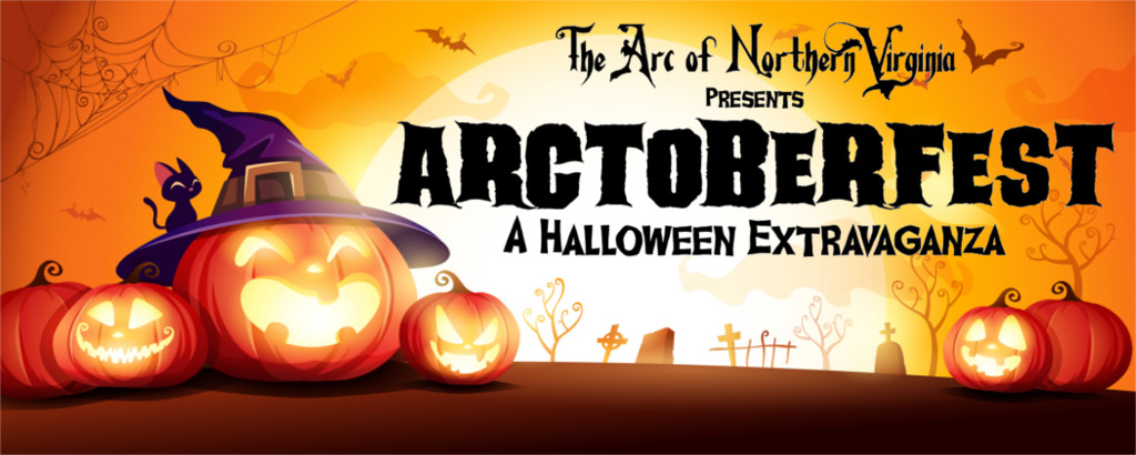 promo image for Arctoberfest event, featuring carved jack-o-lanterns in front of an orange sky, with a graveyard of tombstones in the distance.