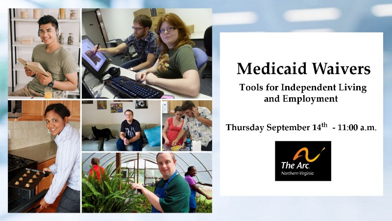 Webinar promo image features a collage of young adults with disabilities living independently or working.